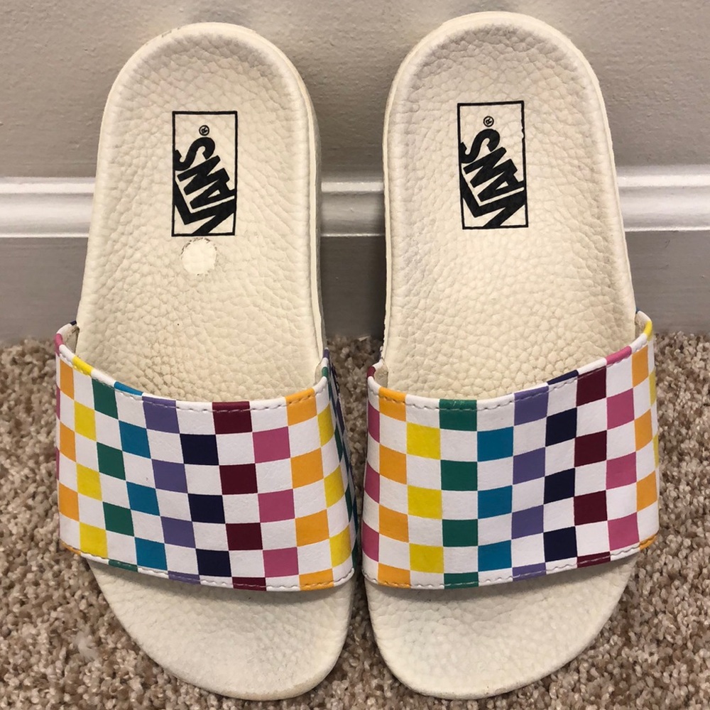 Vans Rainbow Check Slides